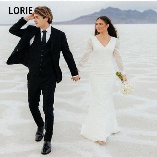 LORIE Beach Wedding Dresses V-Neck Long Sleeves Chiffon Wedding Gown Mermaid Simply Bridal Dress abito da sposa