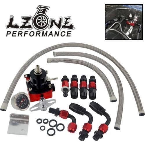 LZONE - Black&Red Universal fpr AN6 Fitting EFI fuel pressure regulator For 7MGTE MKIII with hose line.Fittings.Gauge JR7842BKR