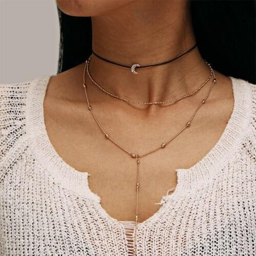Crescent Multilayer Gold Long Choker Necklace For Women Personality Fashion Female Long Long Necklaces Jewelry Ladies Party Gift