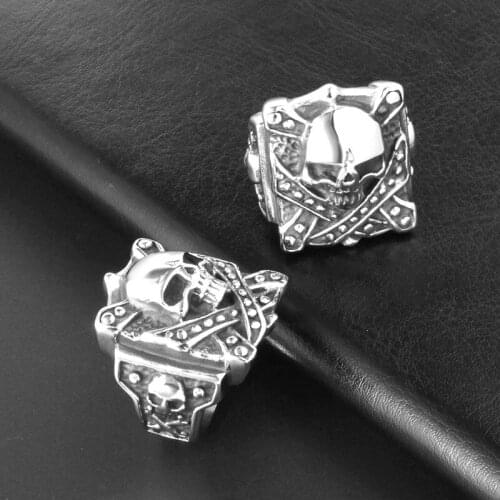Skull ring men 2021 fashion Square retro ring for men Antique old Steel color ring steampunk with black Men skull vintage punk