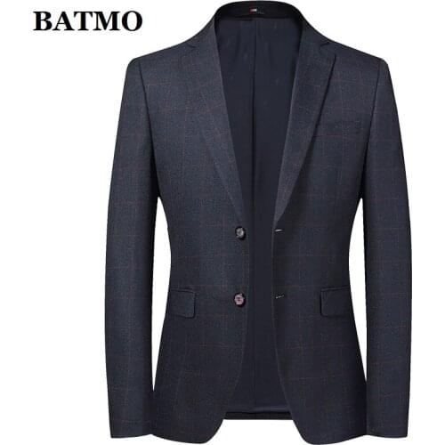 BATMO 2020 new arrival spring plaid casual grey blazer men,mens plaid casual jackets,2025