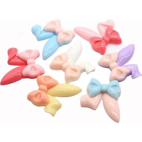 New Kawaii Resin Flatback Bunny Ear Cabochons Pastel Resin Rabbit Bunny Ear With Bow Cabs For Jewelry Making DIY
