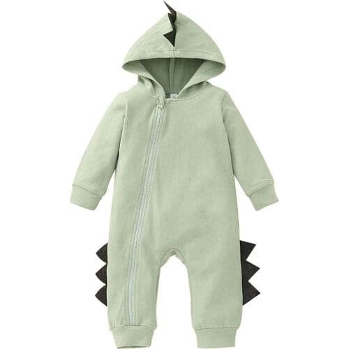 2021 Autumn Winter Warm Baby Rompers Infant Toddler Baby Girls Boys Dinosaur Hoodie Jumpsuit Zip Clothes Bodysuit