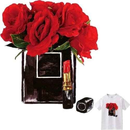 Iron-On Transfer For Clothing Beautiful Red Rose Patches Washable DIY T-Shirts Heat Transfer Stickers Fashion Clothes Appliqued