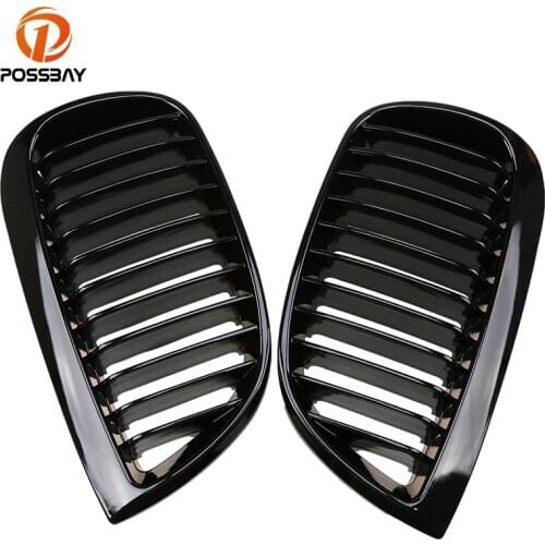 POSSBAY Front Kidney Grille for BMW 1-Series E87 118i/120d/120i 5-door 2004-2007 Pre-facelift Shiny Gloss Black Racing Grills