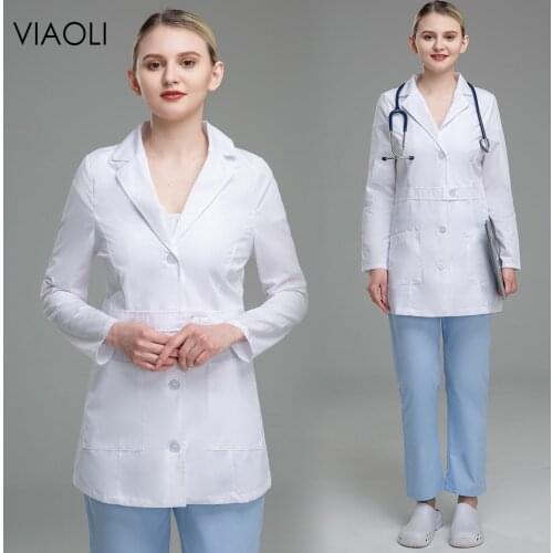 Doctor Workwear Medical Clothes Long Sleeved Lab Coat Women High Quality White Coat Pet Grooming Institution Scrubs Women Coats