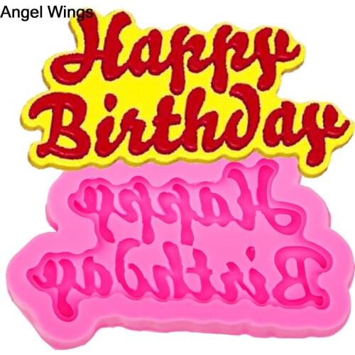 Angel Wings Food grade 3D fondant cake silicone mold Happy Birthday letter for Reverse forming chocolate decoration tools F1174
