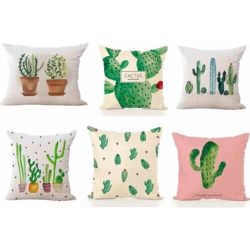 Roll over image to zoom in Qinqingo Tropical Succulent Plants Cactus Decorative Cushion Cover Cotton Linen Square Throw Pillow