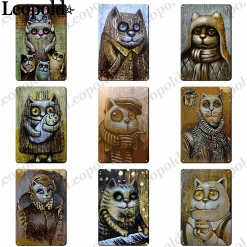 Vintage Metal Tin Plate Cartoon Big Eyes Cat Sign Animal Poster Bar Club Farm Cafe Hotel Decoration 20X30Cm
