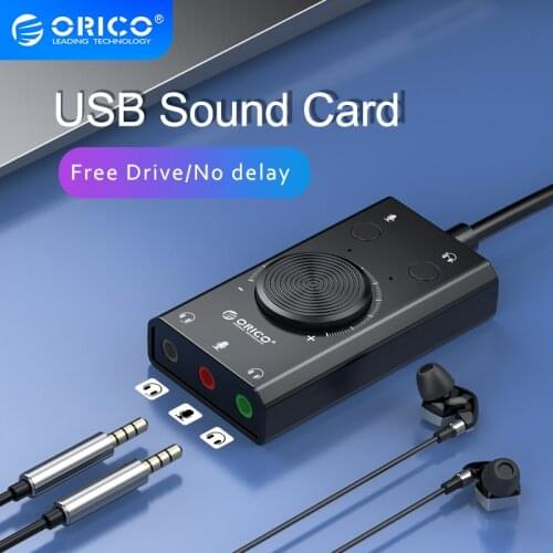 ORICO Portable USB External Sound Card Microphone Earphone Two in One With 3 Port Output Volume Adjustable For Windows Mac Linux