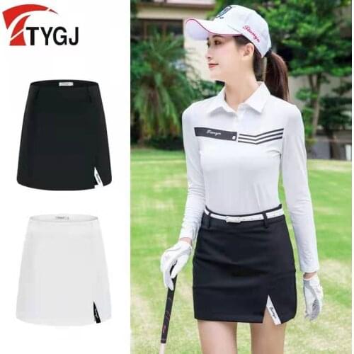 Spring Summer Womens Golf Skirt Elastic Slim Ladies Mid-Waist Golf Tennis Sportswear Badminton Breathable Split Shorts Skirts