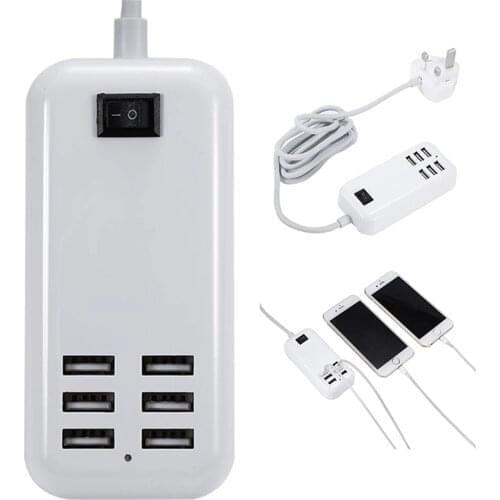 20W USB Charging Socket Power Adapter Fast Charger 6-Port USB Charging Station With 1.5M Cable EU Plug For Phone Ipad Cameras