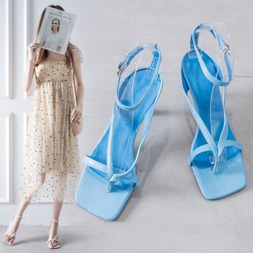 KALSOONI 2021 NEW Women High-heeled sandals Sexy Square toe cap sandals