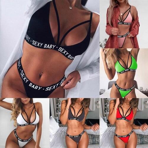 Women Bra Sets Fashion Letter Solid Patchwork Sexy Lingerie Underwear G-String Push Up Brief Set sous vetement femme ensemble d4