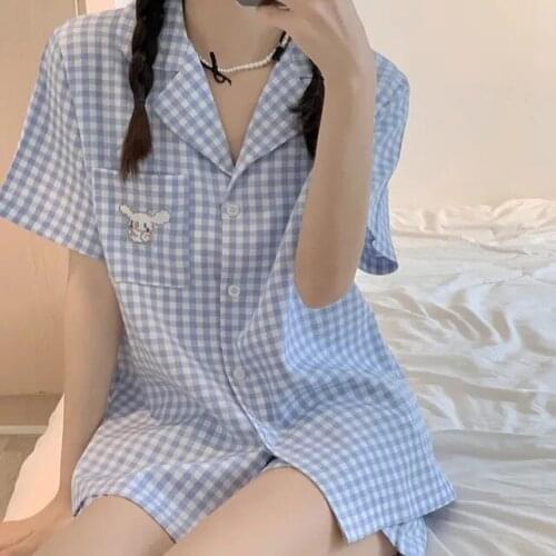 2021 Summer Two Piece Women Turn Down Collar Tops Short Sleeve Shirt Shorts Pajamas Suit Colorful Sweet Korean Style Nightwear