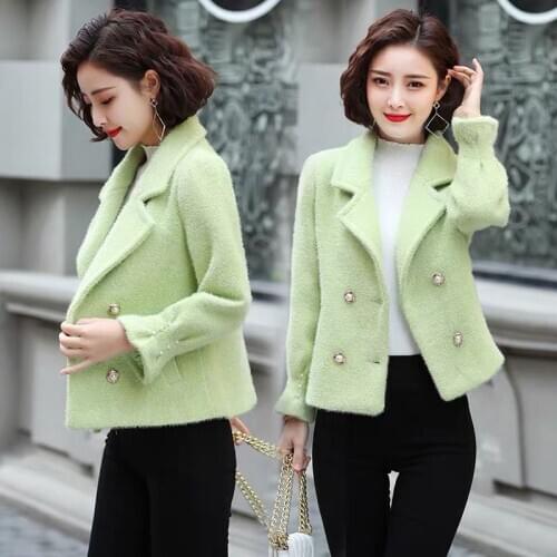 Imitation Gold Mink Velvet Thick Woolen Coat Female Short 2020 Autumn And Winter Womens Clothing New Wild Women Jacket Woolen