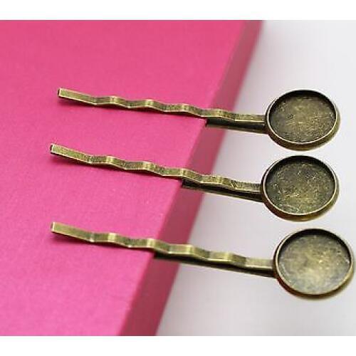 20 Bronze Metal Bobby Hair Pin Clip 56mm with 12mm Cameo Cabochon Pad