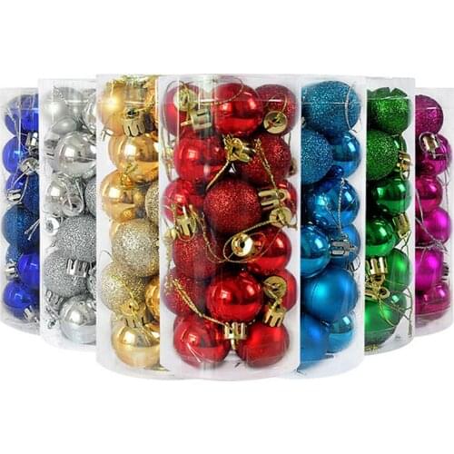 24pcs 3cm Christmas Tree Decor Ball Bauble Gold Silver Plastic Hanging Ball Ornaments Decorations for Home New Year Navidad