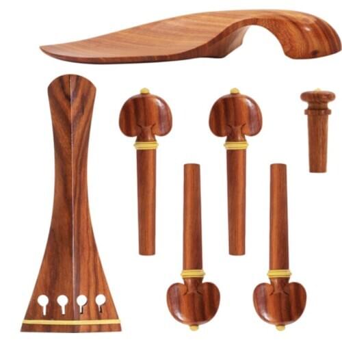 4/4 Violin Kit Full Size Violin Accessories Rosewood Violin Peg Tailpiece Chin Rest End Pin (4/4)