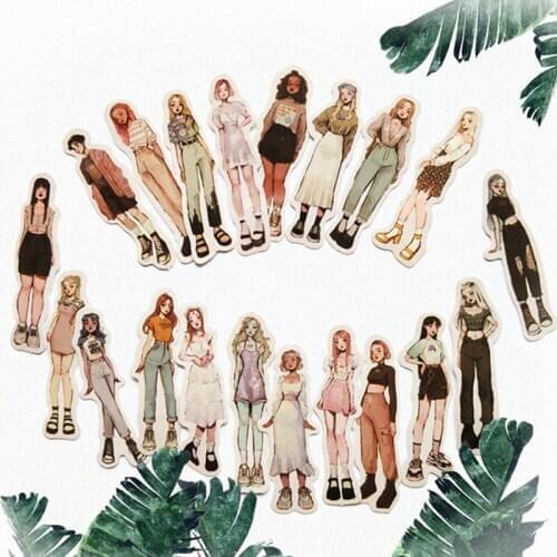 40 Pcs Fashion Smart Girls Paper Stickers Kawaii Stationery DIY Scrapbooking Postcards Decorations Self Adhesive Seal Labels