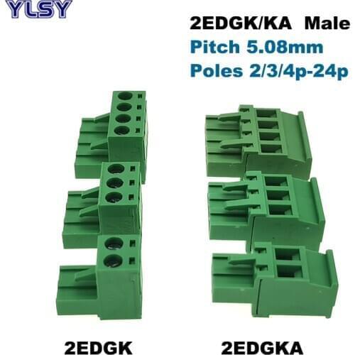 5Pcs Pitch 5.08mm Plug-in PCB Screw Terminal Block Connector 2EDGK/KA Male 2/3/4/5/6/7/8/9/10P Morsettiera Pluggable Bornier