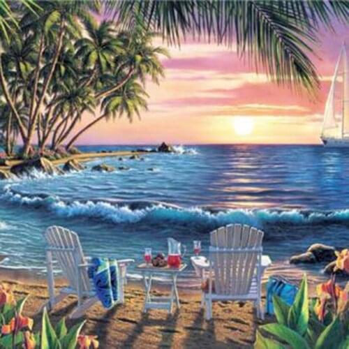 5D DIY Diamond Painting Landscape Painting Square Round Diamond Beach Beauty Picture Cross Stitch Mosaic Home Decoration WG2765