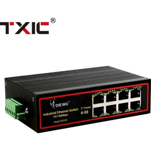 8 Ports Industrial Ethernet Switch 10/100Mbps Network Switch DIN Rail Type Network Lan adapter VLAN Signal Strengthen