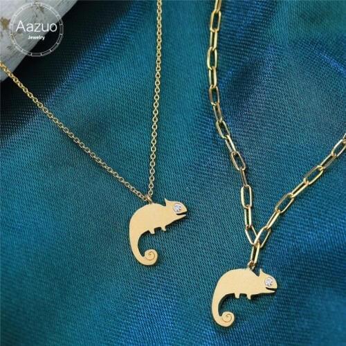 Aazuo 100% Real Diamond 18K Gold Animal Dragon Chameleon Pendent With Chain Bracelet Necklace gifted for Baby for Women Au750