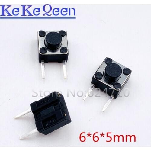 100pcs Side Foot 2Pin Switch 6*6*5 mm 6*6*5mm Toy Push Button Touch micro switch black tact switch cap Tactile Tact switch ROHS