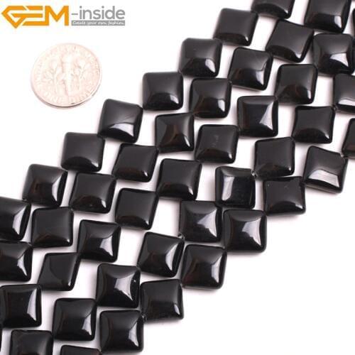 Gem-inside Natural Square Diagonal Black Agate Beads For Jewelry Making 10mm 18mm 15inches DIY Jewellery