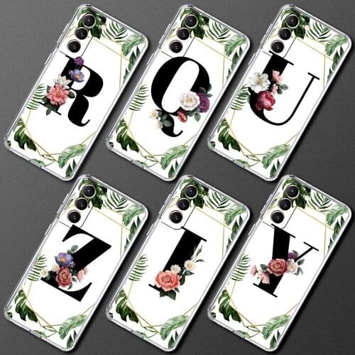 Case for Samsung Galaxy S20 FE S21 Ultra S10 Plus Phone Cover Note 20 10 Lite Transparent Back Soft Coque Brown Leaves Letter R