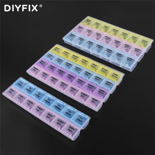 DIYFIX 7 Days Weekly Transparent 7/21/28 Grids Plastic Box For Pill Tablet Medicine Dispenser Box Splitters Healthy Care Tool