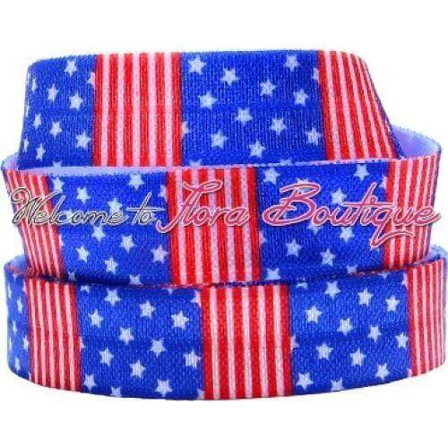 FLRA FOE 5/8" FOE Elastic Ribbon, blue and red Fold over elastic, 4th of July foe ribbon, US flag elastic