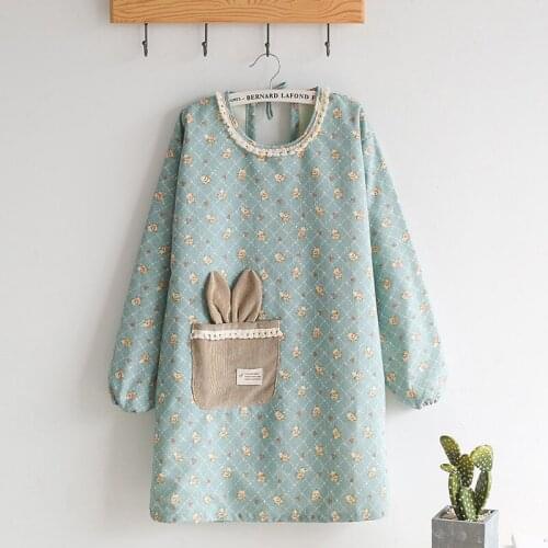 Apron home kitchen smock coat female long-sleeved waterproof and oil-proof adult cute Japanese fashion