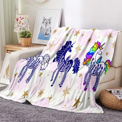 Individuality Unicorn Cartoon Print Flannel Cute Girl Sofa Napping TV Blanket Bedroom Decoration Blanket Bedspread Home Bedding