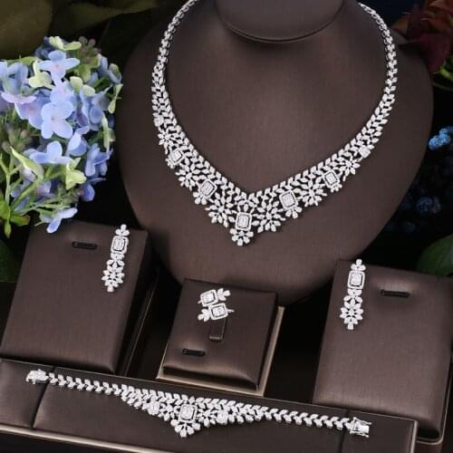 Jankelly Nigeria 4pcs Bridal Zirconia Jewelry Sets For Women Party, Luxury Dubai Nigeria CZ Crystal Wedding Jewelry Sets