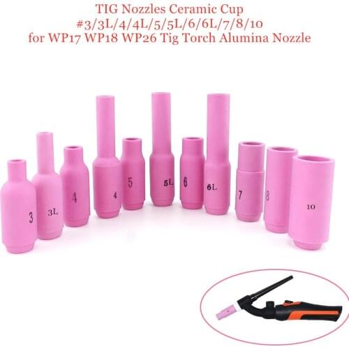 TIG Nozzles Ceramic Cup #3/3L/4/4L/5/5L/6/6L/7/8/10 for WP17 WP18 WP26 Tig Torch Alumina Nozzle