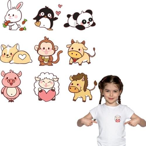 Cute Animal Set Stickers On Clothes Transfer Paper Hot Tear Hoodie Tops Heat Press Diy 3D Sticker Patch Print On Shoes Mask