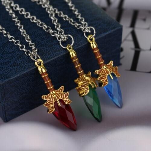 MQCHUN Dota 2 Necklace Aghanims Scepter Necklace Blue Red Green Scepter stone Pendant For Dota 2 Fans Gifts
