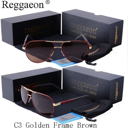 Reggaeon brand men Polarized sunglasses quality metal frame driving fashion luxury ladies Oculos De Sol UV400 brown