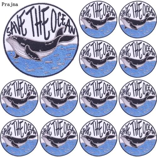 Prajna 10 PCS Whale Patch Space Ocean Iron On Embroidered Patches for Clothing Applique Cartoon Patches On Clothes Round Badges