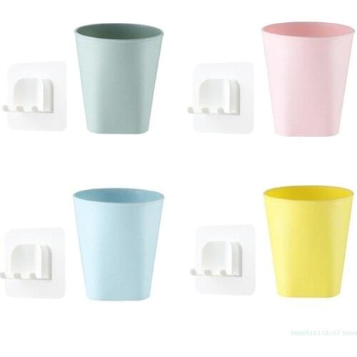 C5AD Nordic Wall Mounted Toothbrush Razor Holder with Cup Self-Adhesive 2 Slots Organizer Drain Hanging Shelf Shower Bathroom