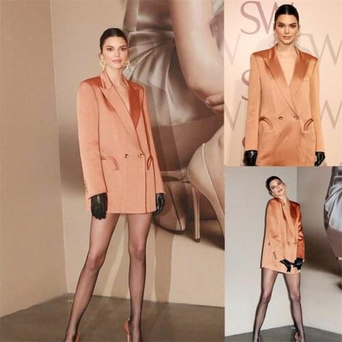 Newest Style Women Suits 1 Piece High Quality Party Suit Deep V Neck Fashion Shiny Satin Long Coat