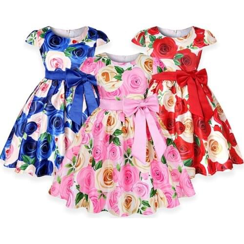 2021 New Bowknot Flower Girl Dresses Print Elegant Little Girls Princess Dresses For Girls Banquet Evening Dresses Party Dresses