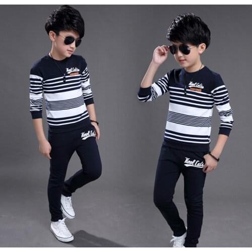 New Autumn Boy Clothing Cotton Long Sleeve Striped Casual Children Clothing Two-piece