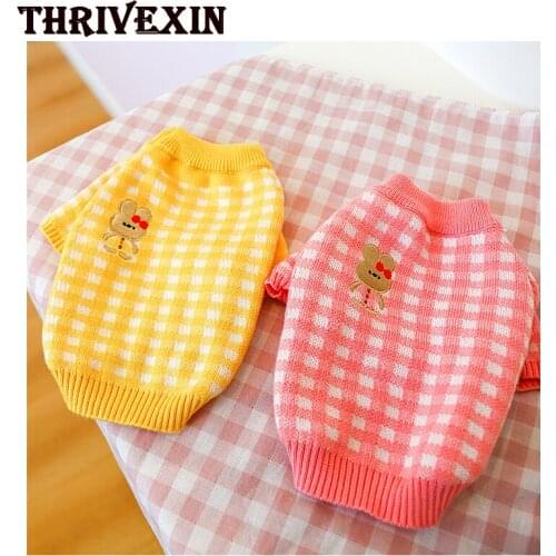 Pet Clothes Autumn Winter Cute Warm Comfortable Newest Small and Medium Size Puppy Sweater Plaid Yellow Pink Two Colors