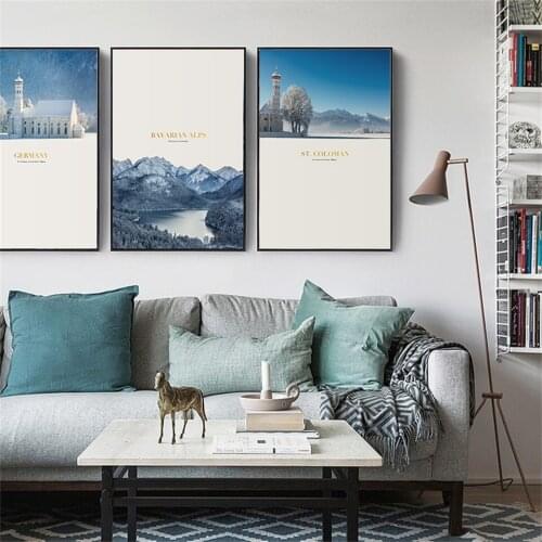 Landscape Poster Building Posters And Prints Snow Wall Art Canvas Painting Quote Wall Pictures For Living Room Modern Picture