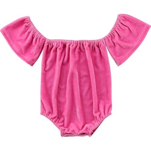 Newborn Baby Girls Off Shoulder Pleuche Ruffles Sleeve Bodysuit Jumpsuit Outfits Clothes Size 0-24M