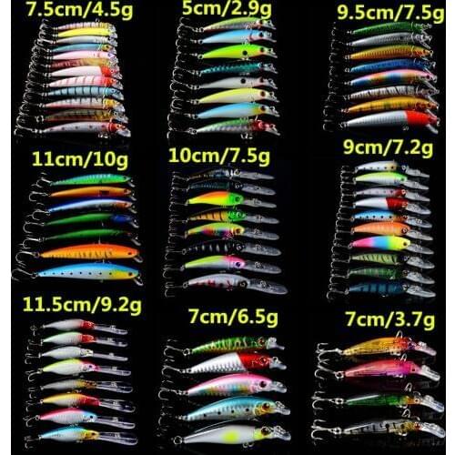 Hot Sale 70pcs/lot Fishing Lures Artificial High Quality Plastic Hard Baits Mixed 9 Minnow Models Bait 70 Colors Bass Fish Lure