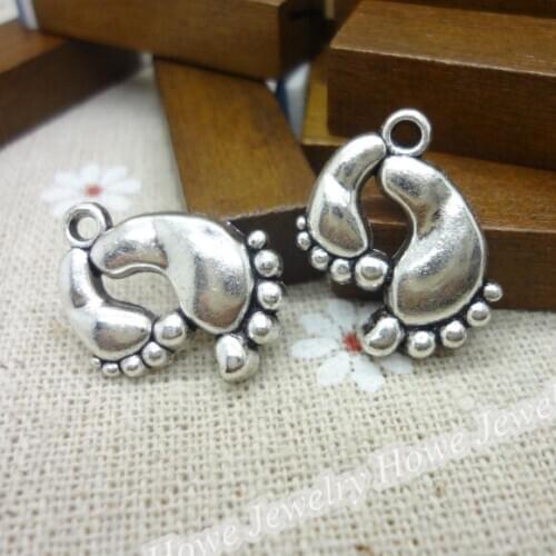 55 pcs Vintage Charms Foot Pendant Antique silver Fit Bracelets Necklace DIY Metal Jewelry Making
